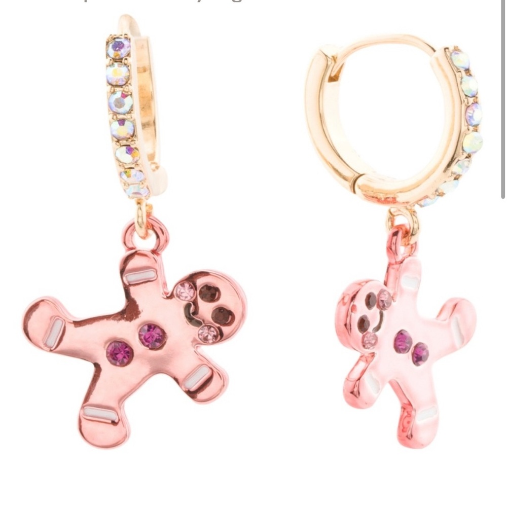 NWT Betsey Johnson Gingerbread Huggie Drop Earrings